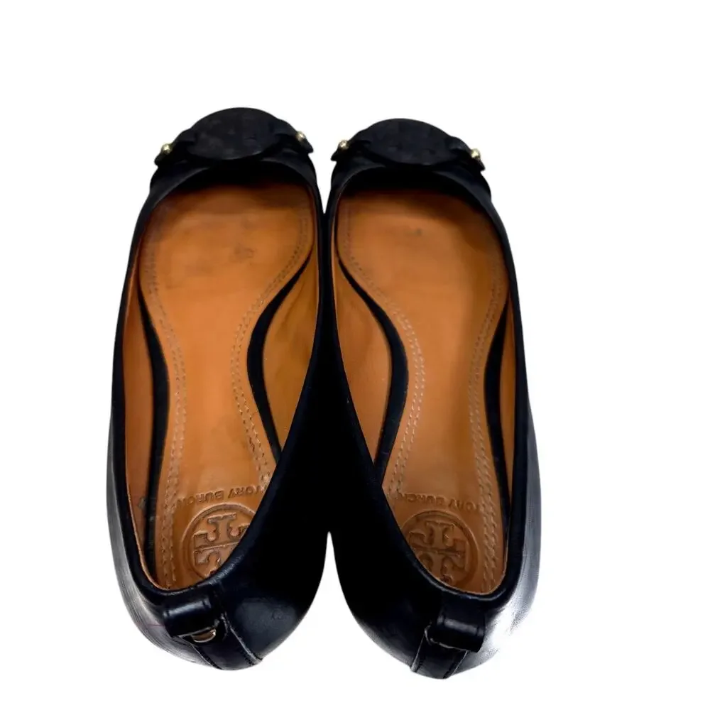 Tory Burch Mini Miller Black Leather Logo Pump‎ Size 5.5M Comfy Flats